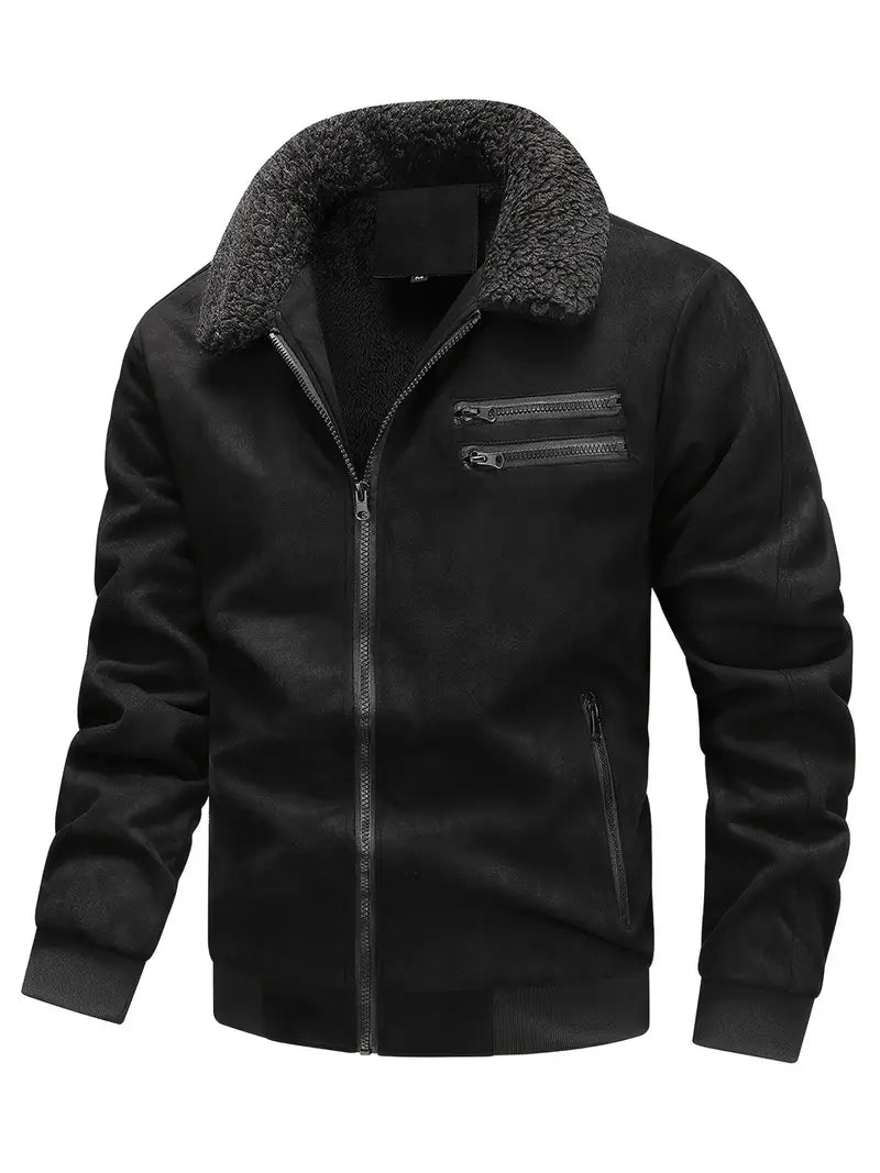 Men’s Casual Warm Fleece Windproof Biker Jacket For Fall Winter