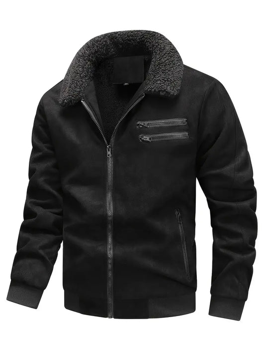 Men’s Casual Warm Fleece Windproof Biker Jacket For Fall Winter