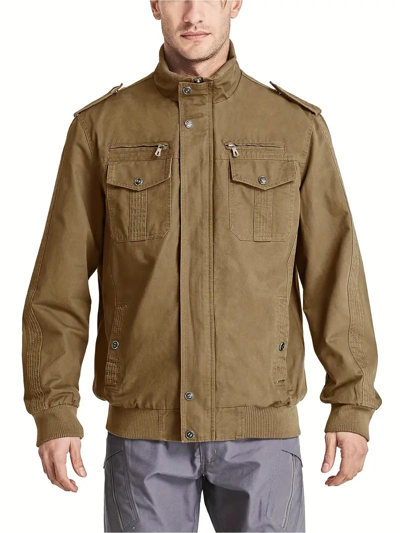 Men’s Cotton Cargo Jacket Full Zipper Lightweight Work