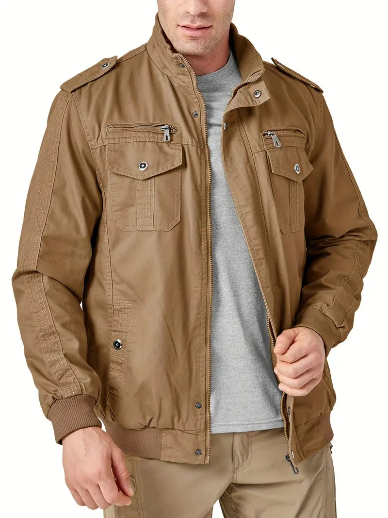 Men’s Cotton Cargo Jacket Full Zipper Lightweight Work