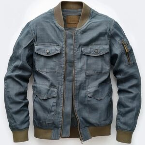Linen Bomber Jacket Men Light Weight Blue