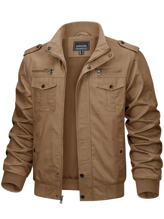 Men’s Cotton Cargo Jacket Full Zipper Lightweight Work