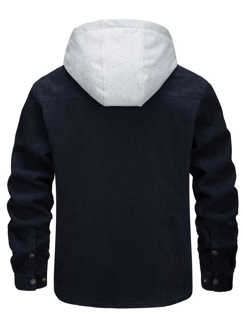 Men’s Cotton Hooded Button Jacket Thermal Lined Casual Fashion Coat with Multi Pockets
